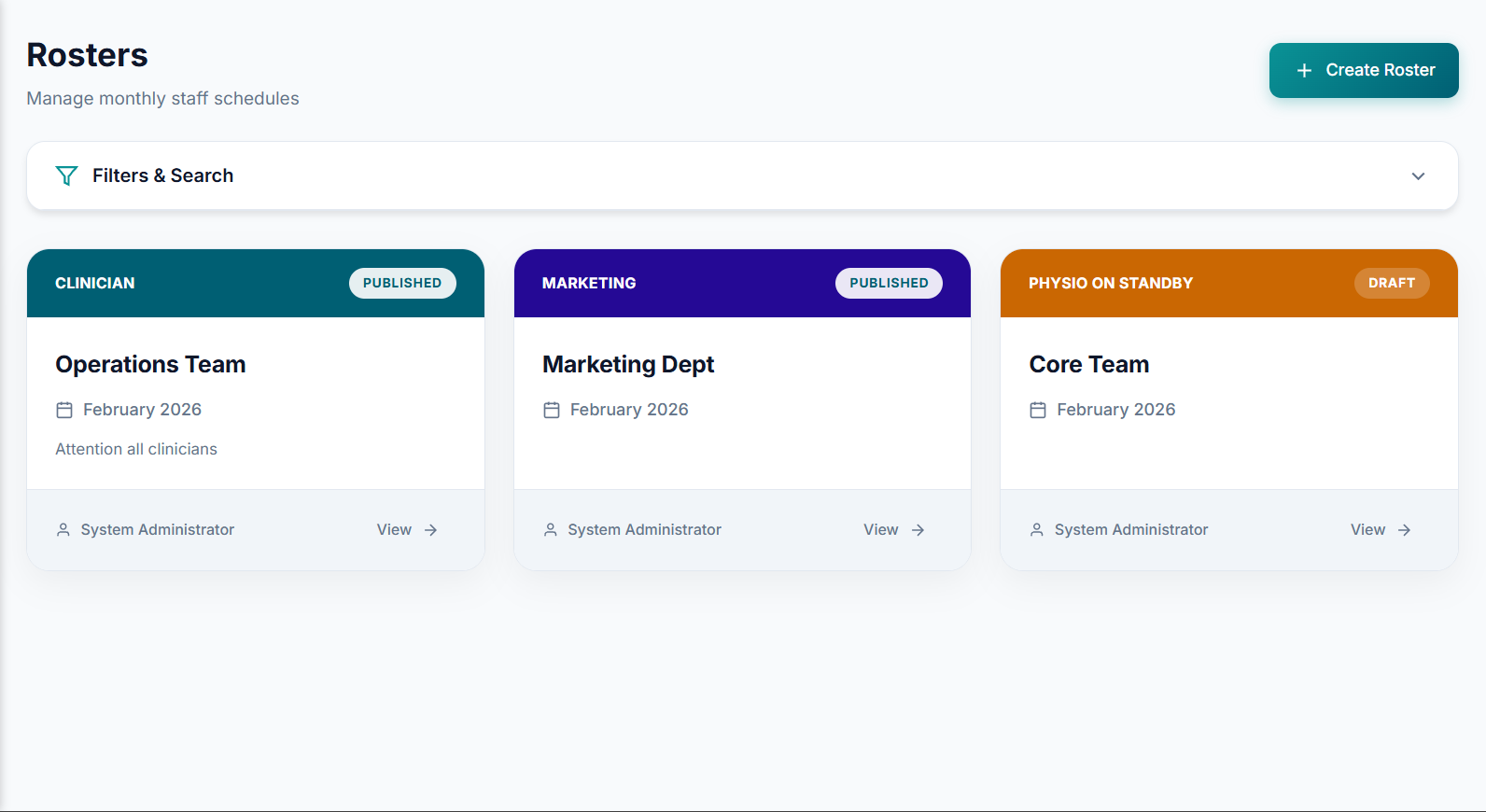 Rosterly Roster Management - Flexible roster system with multiple schedule patterns
